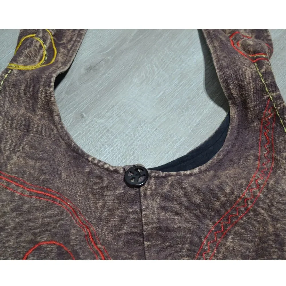 Earth Diva Brown with Embroidery Hobo Crossbody Bag